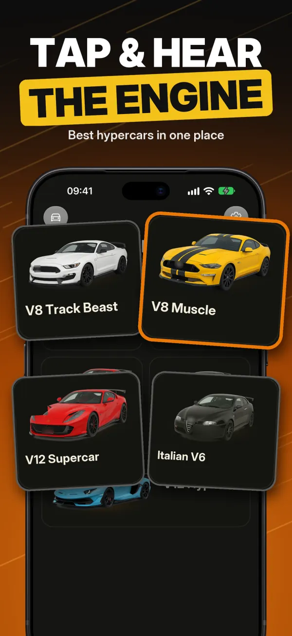 Tap a car to hear its start-up, idle and revs